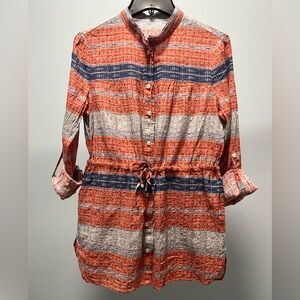 Striped Button-Up Tunic Blouse